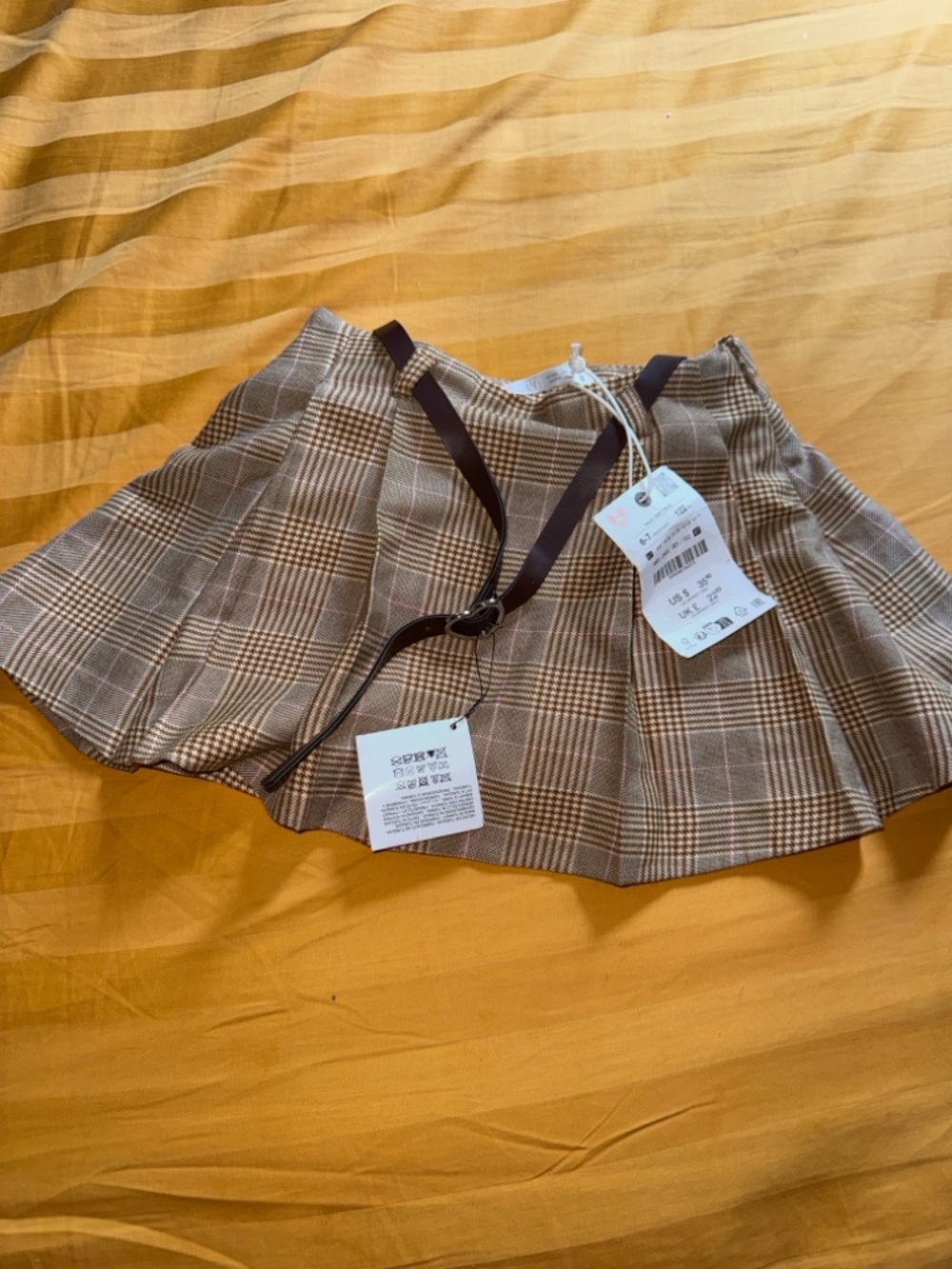 Zara Brown Plaid Pleated Mini Skirt
